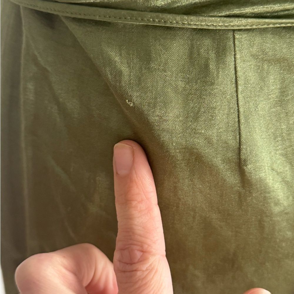 Vince Women’s Sz 10 Metallic Twist Front Cotton Blend Skirt Green - Picture 7 of 9